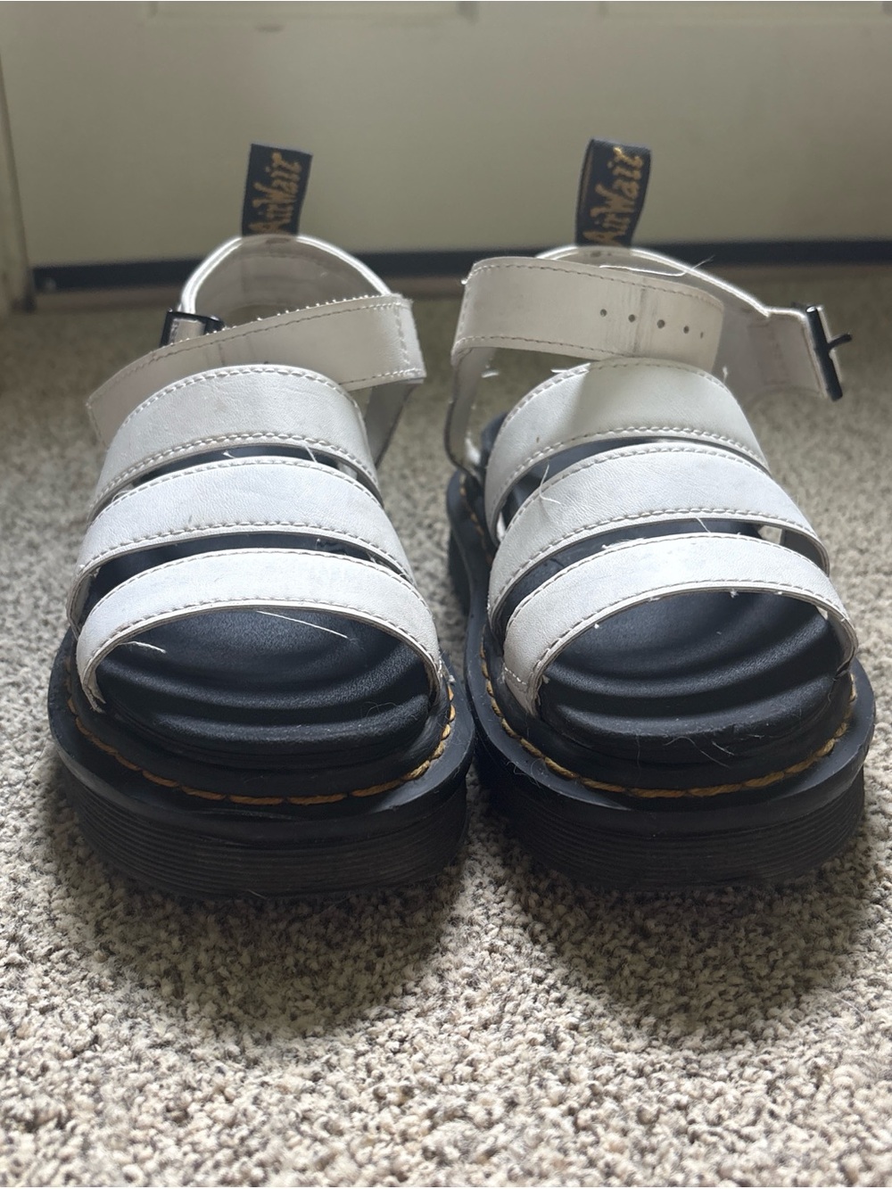 Dr. Martens White Strappy Platform Sandals